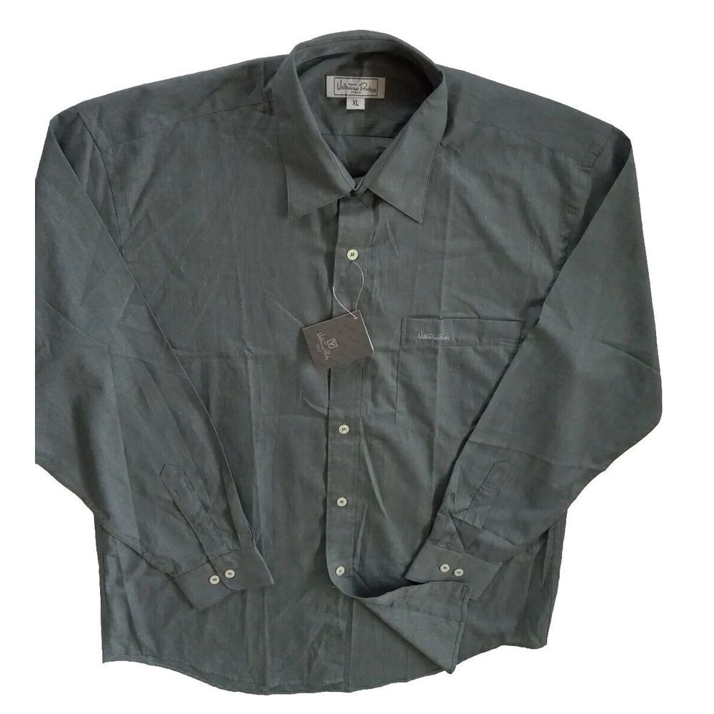 Valentino Rudy Italy Men XL  Long-sleeved Button Down Shirts Cotton Jungle Green